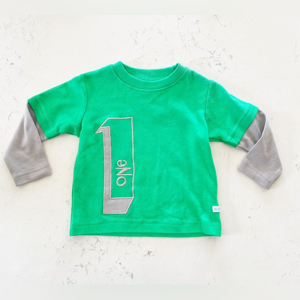Rugged Butts Boy’s Toddler First Birthday Green Long Sleeve TShirt 12 Months 🆕